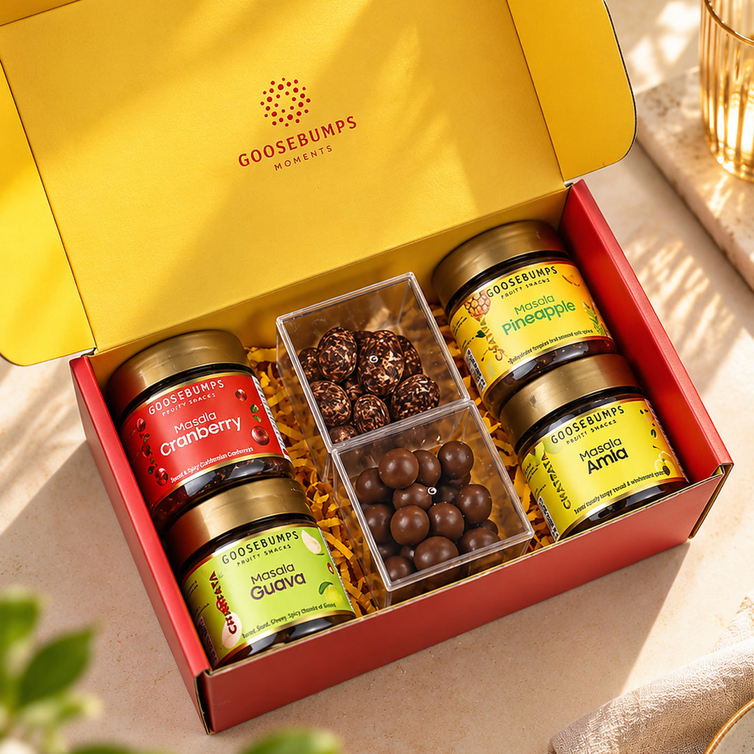Eco Gift Box Of Fruits and Choco Dragees-320GMs