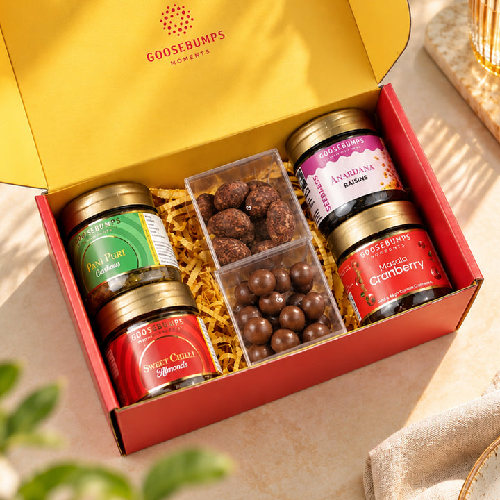 Eco Gift Box Of Nuts fruits and Choco Dragees-305GMs